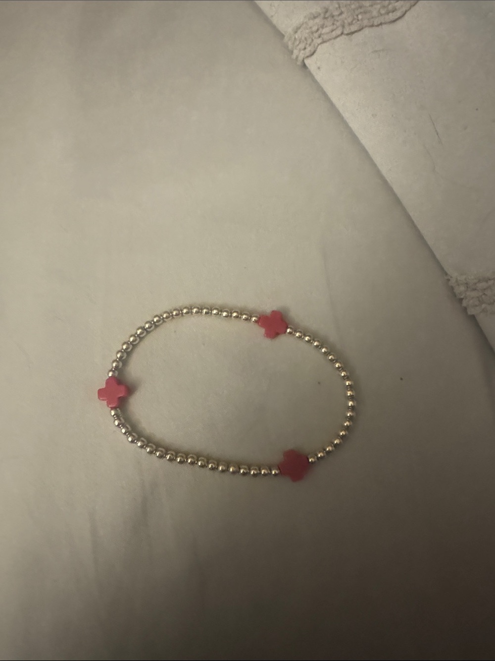 Gold Beaded Bracelet with Pink Clover Charms